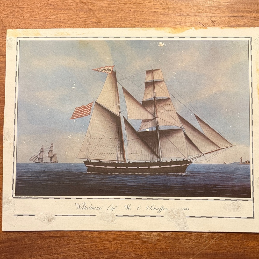 Vintage Nautical Art Print with Blue and Brown Tones